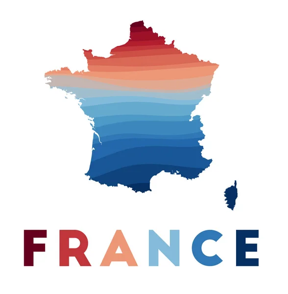 Mapa de Francia Mapa del país con hermosas olas geométricas en colores azules rojos Vivid France — Vector de stock