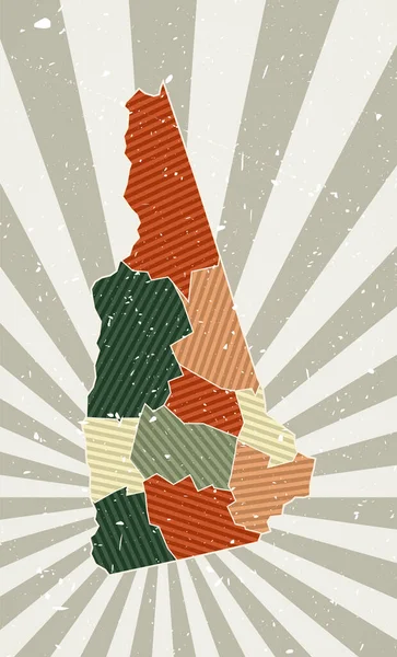 ニューハンプシャーのヴィンテージマップレトロなカラーパレットで米国の地図とグランジポスター形状 — ストックベクタ