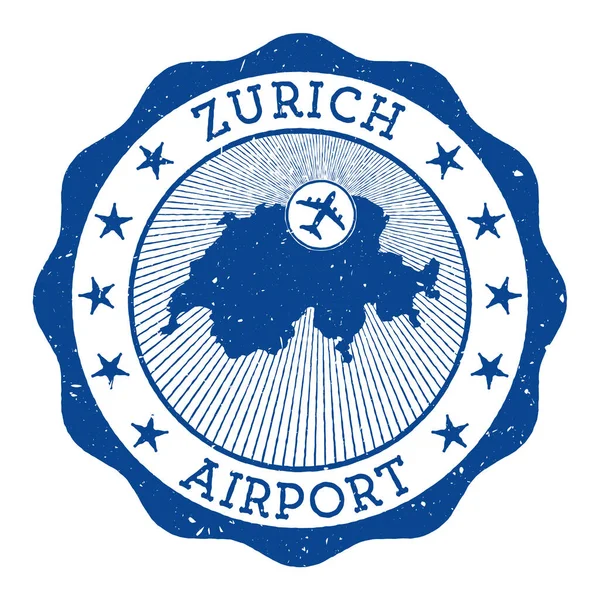 Zürih Havalimanı damgalı Zürih yuvarlak logosu İsviçre haritasında yer alan — Stok Vektör