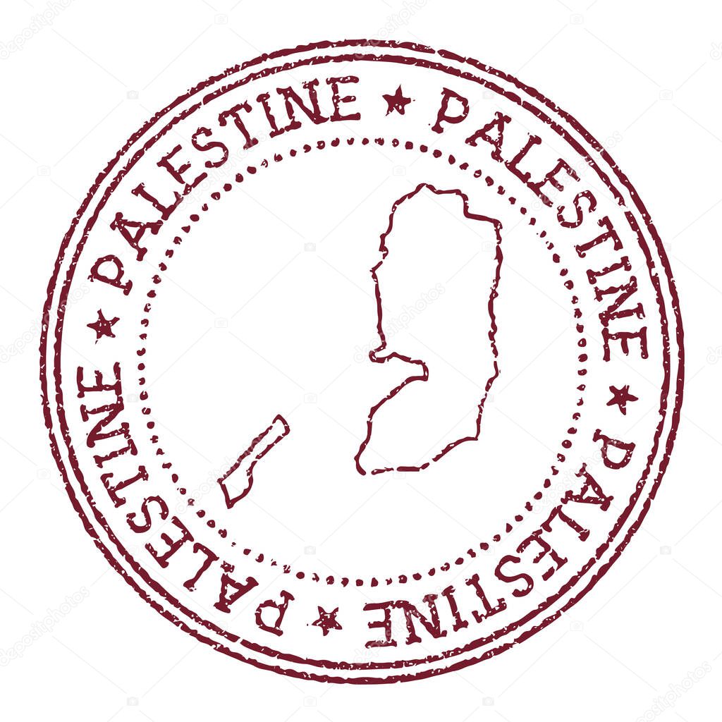Palestine round rubber stamp with country map Vintage red passport stamp with circular text and