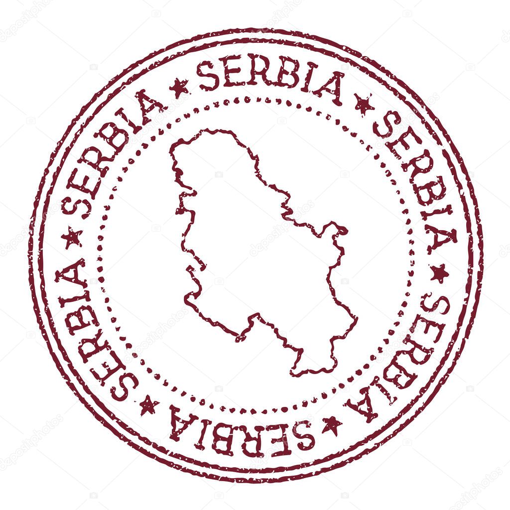 Serbia round rubber stamp with country map Vintage red passport stamp with circular text and stars