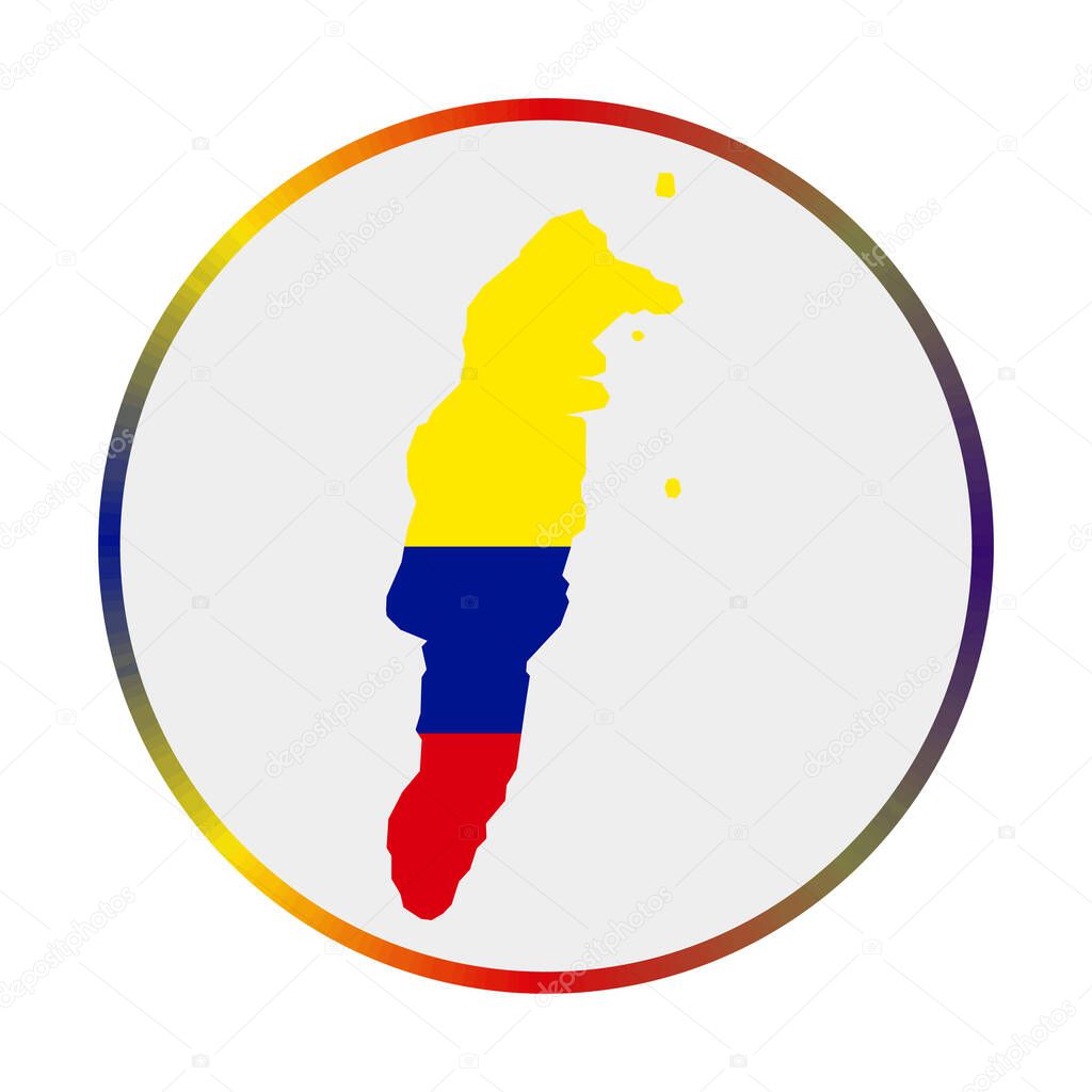 San Andres icon Shape of the island with San Andres flag Round sign with flag colors gradient