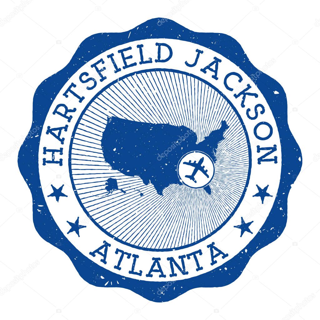 Hartsfield Jackson Atlanta stamp Airport of Atlanta round logo with location on United States map