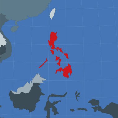 Shape of the Philippines in context of neighbour countries Country highlighted with red color on