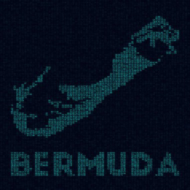 Bermuda tech map Island symbol in digital style Cyber map of Bermuda with island name Radiant