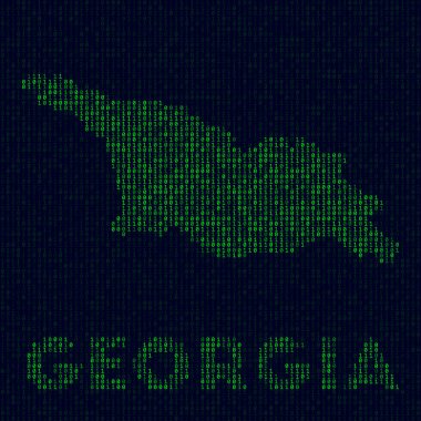 Digital Georgia logo Country symbol in hacker style Binary code map of Georgia with country name