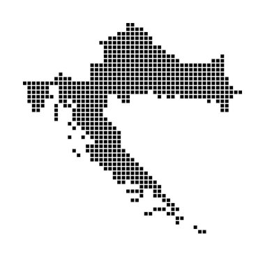 Hırvatistan haritası, ülkenin noktalı stil sınırlarında dikdörtgenlerle dolu.