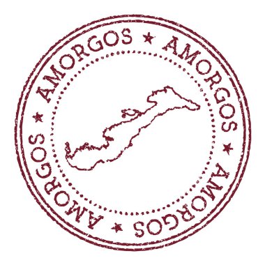Amorgos, ada haritalı lastik damga dairesel metin ve yıldızlı klasik kırmızı pasaport damgası