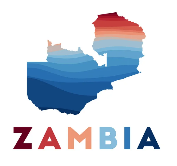 Zambia mappa Mappa del paese con belle onde geometriche nei colori rosso blu Vivido Zambia — Vettoriale Stock