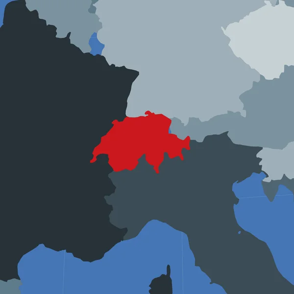 Форма Швейцарії в контексті сусідніх країн Країна виділена червоним кольором — стоковий вектор