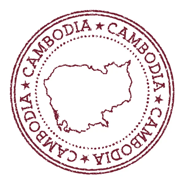 Cambodja ronde rubberen stempel met landkaart Vintage rood paspoort stempel met ronde tekst en — Stockvector