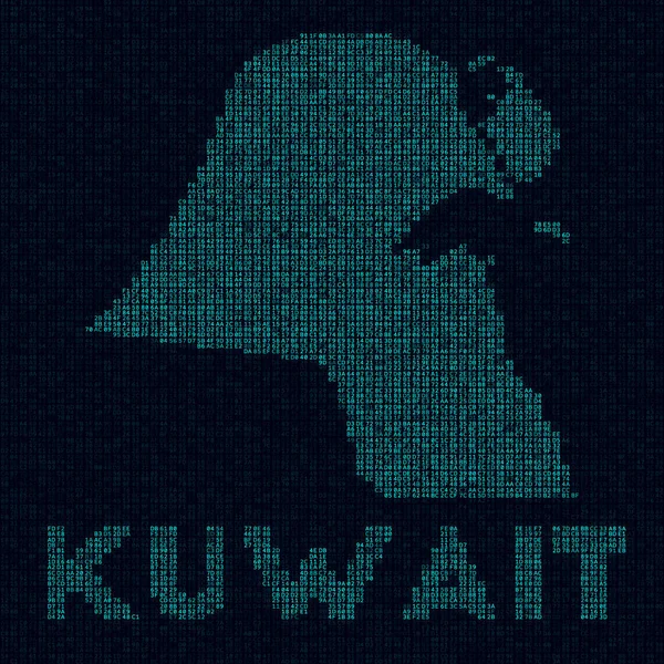 Kuwait tech map Símbolo de país en estilo digital Cibermapa de Kuwait con el nombre del país Auténtico — Vector de stock