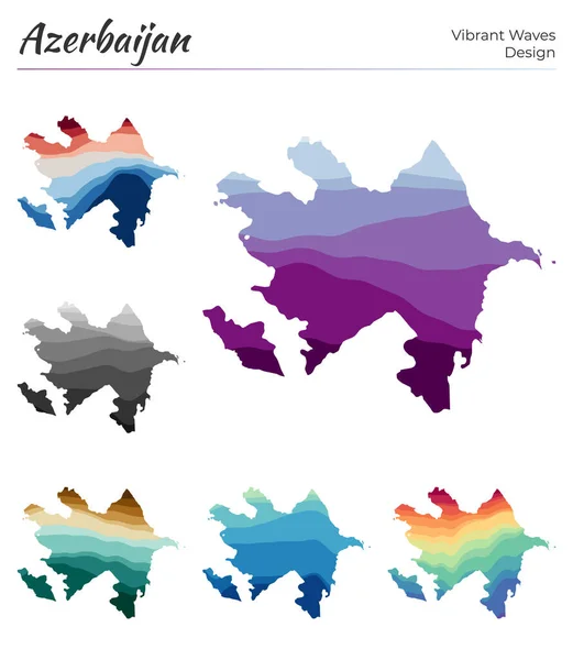 Állítsa be a vektor térképek Azerbajdzsán Vibráns hullámok design Fényes térképe ország geometriai sima — Stock Vector