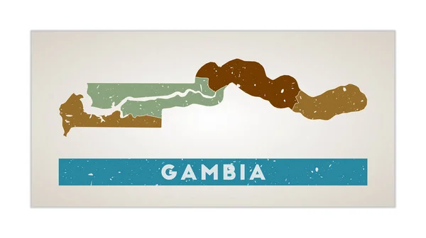 Mapa de Gambia Afiche de país con regiones Textura grunge antigua Forma de Gambia con nombre de país — Vector de stock