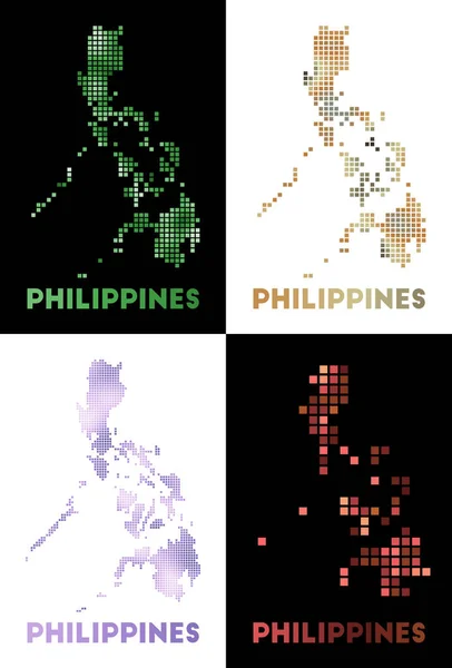 Filipinas mapa Colección de mapa de Filipinas en estilo punteado Fronteras del país lleno — Vector de stock