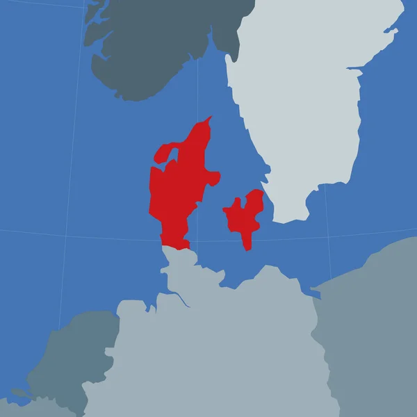 Forme du Danemark dans le contexte des pays voisins Pays souligné avec la couleur rouge sur le monde — Image vectorielle
