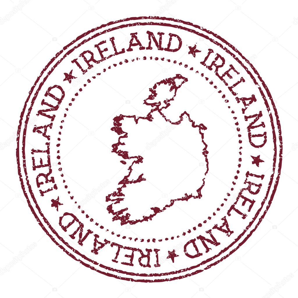 Ireland round rubber stamp with country map Vintage red passport stamp with circular text and