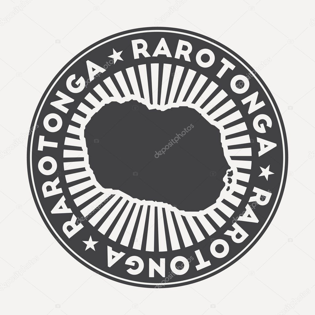 Rarotonga round logo. Vintage travel badge with the circular name and map of island, vector illustration. Can be used as insignia, logotype, label, sticker or badge of the Rarotonga.