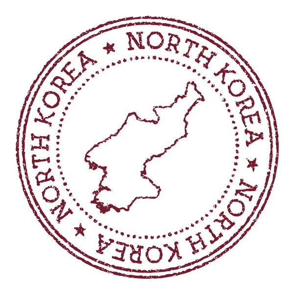 Severní Korea kulaté razítko s mapou země Ročníkové červené razítko s kruhovým textem a — Stockový vektor