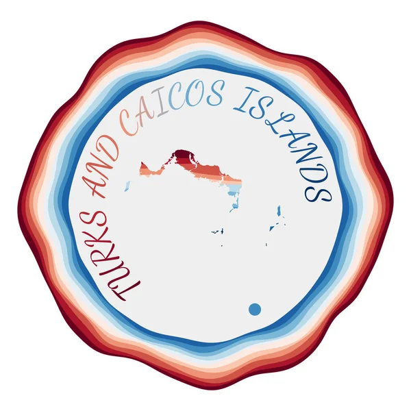 Insignia de las Islas Turcas y Caicos Mapa de la isla con hermosas olas geométricas y rojo vibrante — Vector de stock