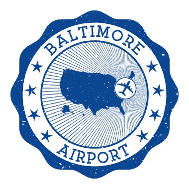 Baltimore Havaalanı damgalı yuvarlak logo ABD haritasında yer alıyor.