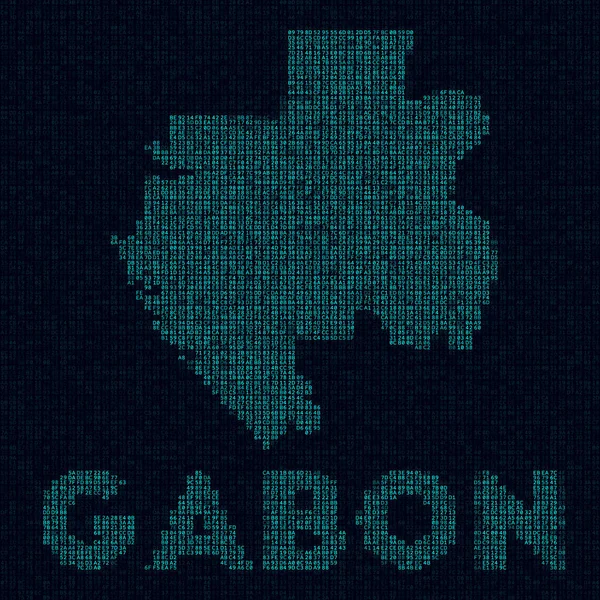 Gabón tech map Símbolo de país en estilo digital Cibermapa de Gabón con nombre de país Radiante — Vector de stock