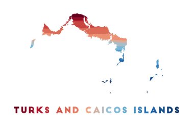 Türkler ve Caicos Adaları haritası kırmızı mavi renkli güzel geometrik dalgalarla adanın haritası