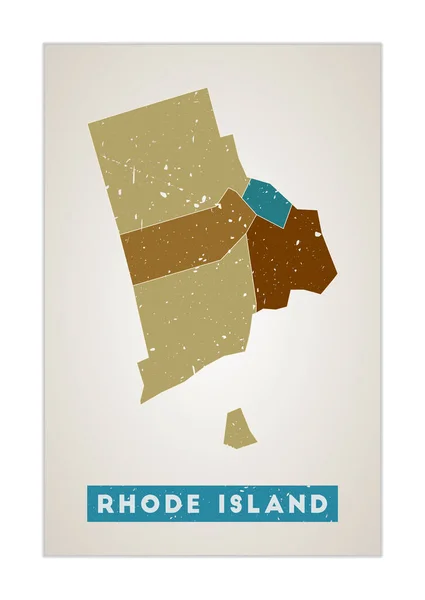 Mapa Rhode Islandu Nás Státní plakát s regiony Stará grunge textura Tvar Rhode Islandu s námi — Stockový vektor