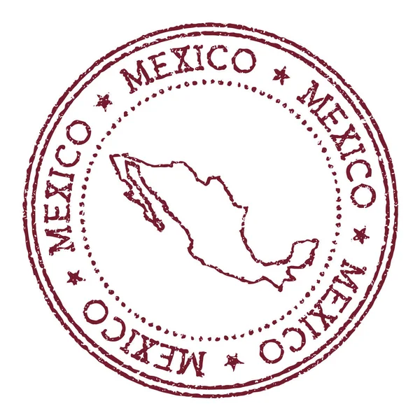 Sello de goma redonda México con mapa de país Sello de pasaporte rojo vintage con texto circular y estrellas — Archivo Imágenes Vectoriales