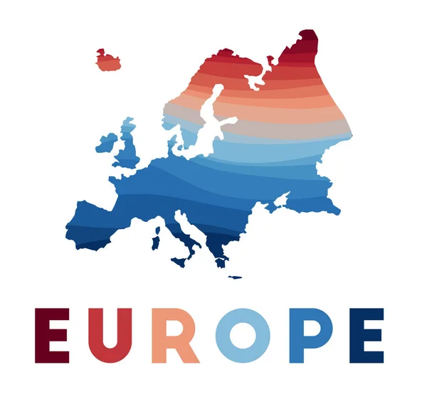 ヨーロッパ地図赤青で美しい幾何学波を持つ大陸地図｜Vivid Europe — ストックベクタ