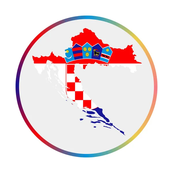 Croazia icona Forma del paese con la Croazia bandiera Segno rotondo con bandiera colori anello gradiente — Vettoriale Stock