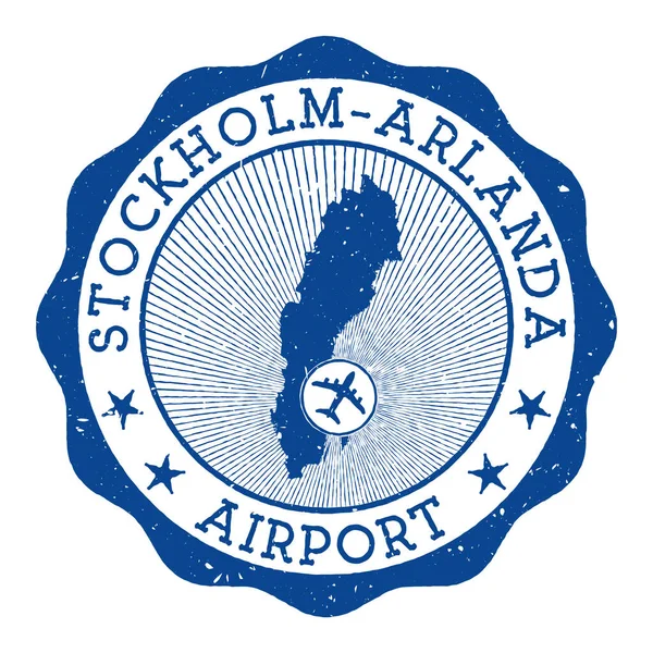 StockholmArlanda Airport stamp Airport of Stockholm round logó, helyével Svédország térképén jelölve — Stock Vector