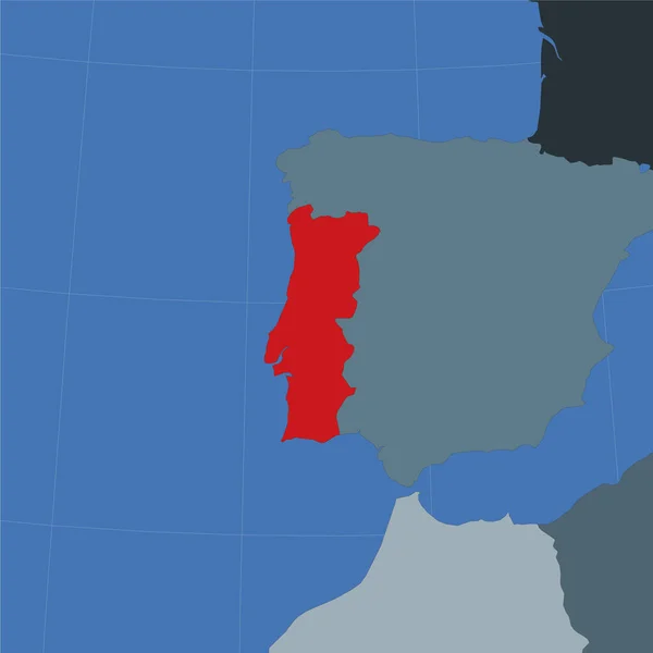Forma del Portugal en el contexto de los países vecinos País destacado con el color rojo en el mundo — Vector de stock