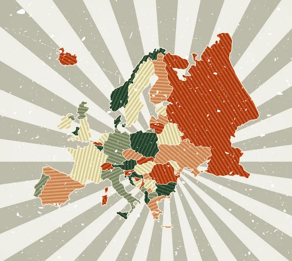 Europa mapa do vintage cartaz Grunge com mapa do continente na paleta de cores retro Forma da Europa — Vetor de Stock