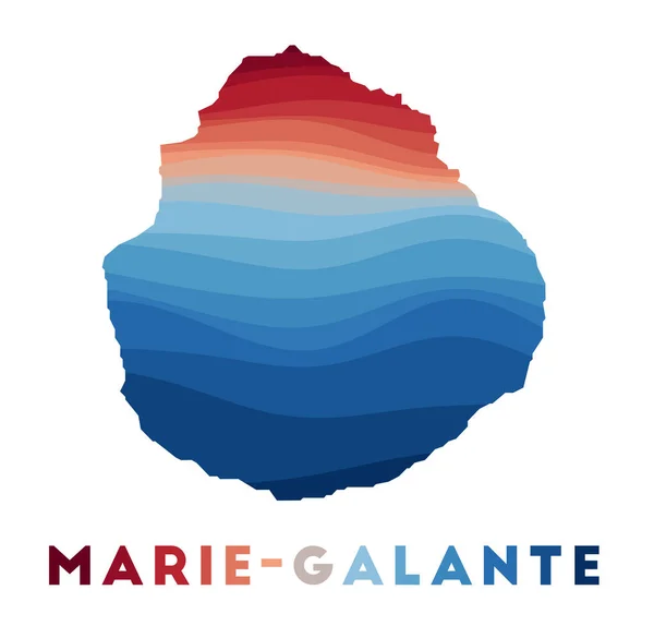 Mapa de MarieGalante Mapa de la isla con hermosas olas geométricas en colores rojos azules Vivid — Vector de stock