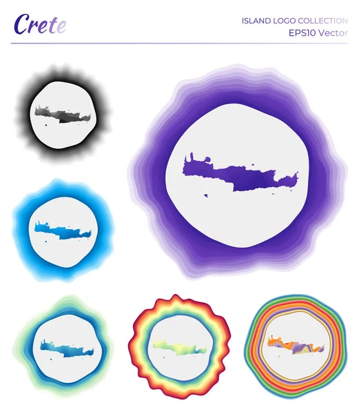 크레타의 로고 수집, 섬의 다채 로운 로고 크레타 주변의 독특 한 층으로 된 역동적 인 프레임 — 스톡 벡터