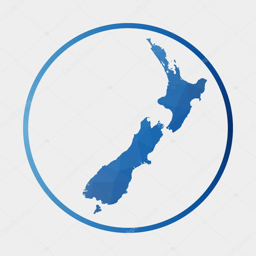 New Zealand icon Polygonal map of the country in gradient ring Round low poly New Zealand sign
