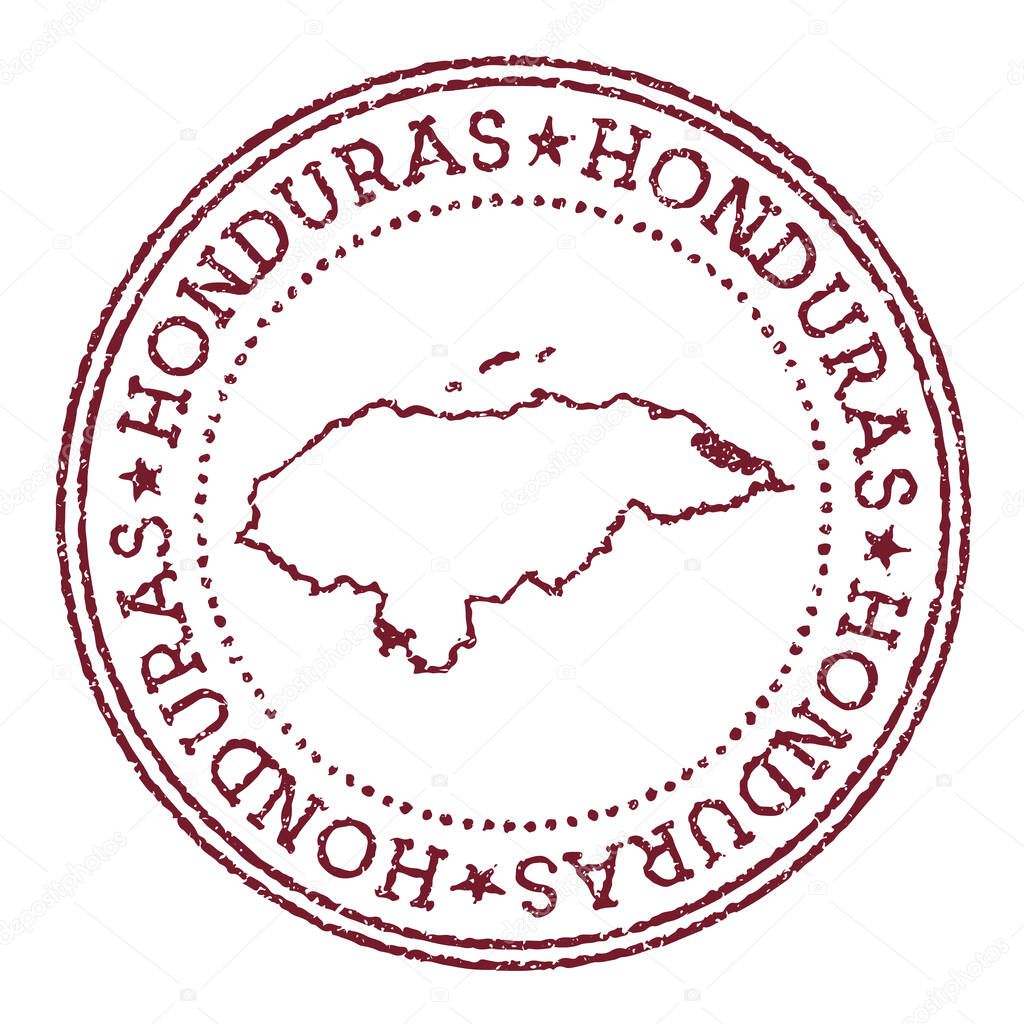 Honduras round rubber stamp with country map Vintage red passport stamp with circular text and