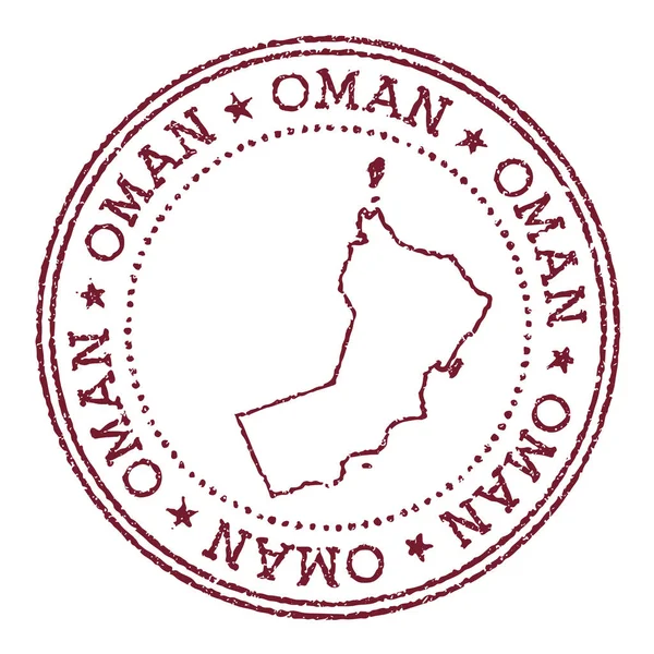 Carimbo de borracha redondo Omã com mapa do país Carimbo de passaporte vermelho vintage com texto circular e estrelas — Vetor de Stock