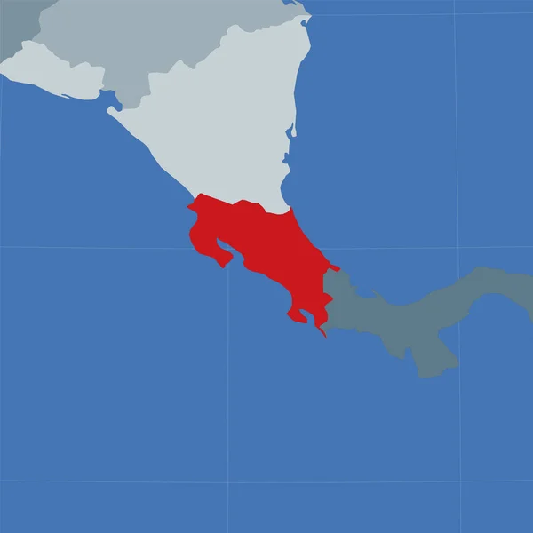 Gestalt Costa Ricas im Kontext der Nachbarländer Land mit roter Farbe hervorgehoben — Stockvektor