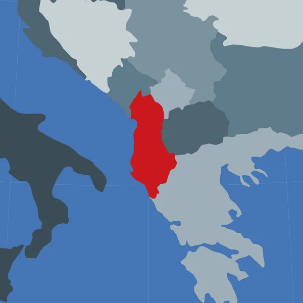 Форма Албании в контексте соседних стран Страна выделена красным цветом на мировом уровне — стоковый вектор