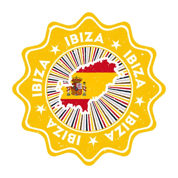 Ibiza Round Grunge Stempel mit Inselkarte und Länderfahne Vintage Badge mit rundem Text und — Stockvektor