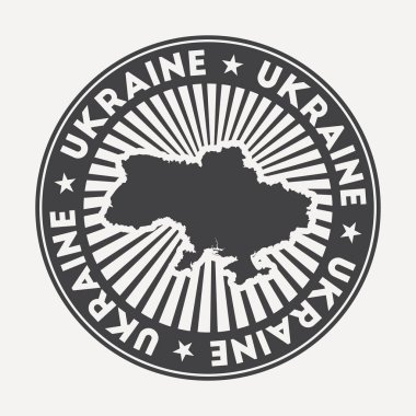 Ukrayna yuvarlak logosu Dairesel adı ve ülke vektörünün haritası olan Vintage seyahat rozeti
