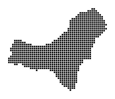 El Hierro haritası. El Hierro 'nun noktalı stil haritası. Adanın kenarları dikdörtgenlerle dolu.