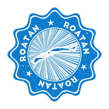 Roatan, ada haritası ve ülke bayrağı taşıyan yuvarlak grunge damgası dairesel metin ve ülke bayrağı.