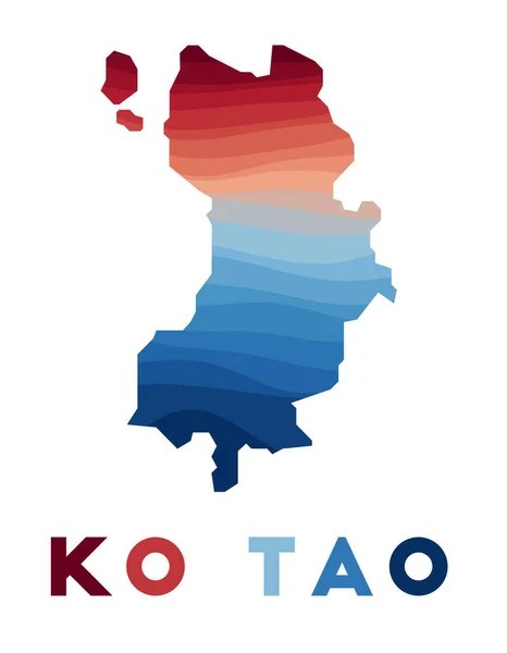 Ko Tao Haritası Güzel geometrik dalgalar ile kırmızı mavi renkli Ko Tao şekli — Stok Vektör
