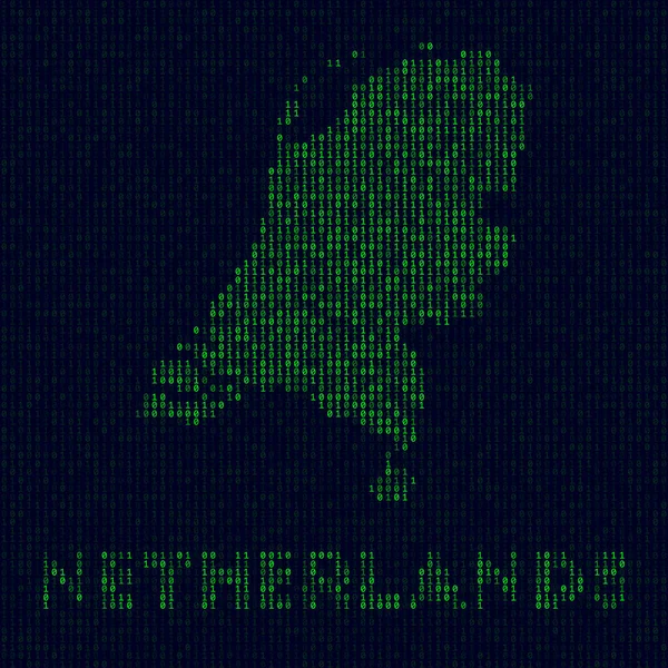 Digital Netherlands logo Země symbol v hackerském stylu Binární kód mapa Nizozemska s — Stockový vektor