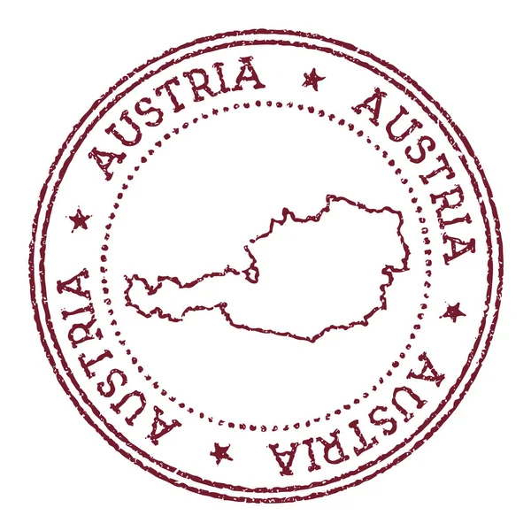 Áustria carimbo de borracha redonda com mapa do país Carimbo de passaporte vermelho vintage com texto circular e —  Vetores de Stock