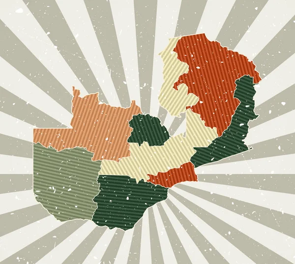 Zambia mappa d'epoca Grunge poster con mappa del paese in tavolozza dei colori retrò Forma dello Zambia — Vettoriale Stock