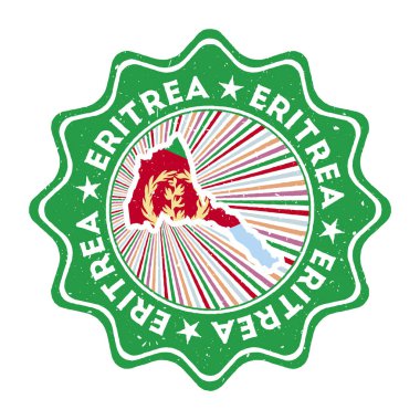Ülke haritalı Eritre yuvarlak grunge damgası ve dairesel metin ile ülke bayrağı Vintage rozeti ve